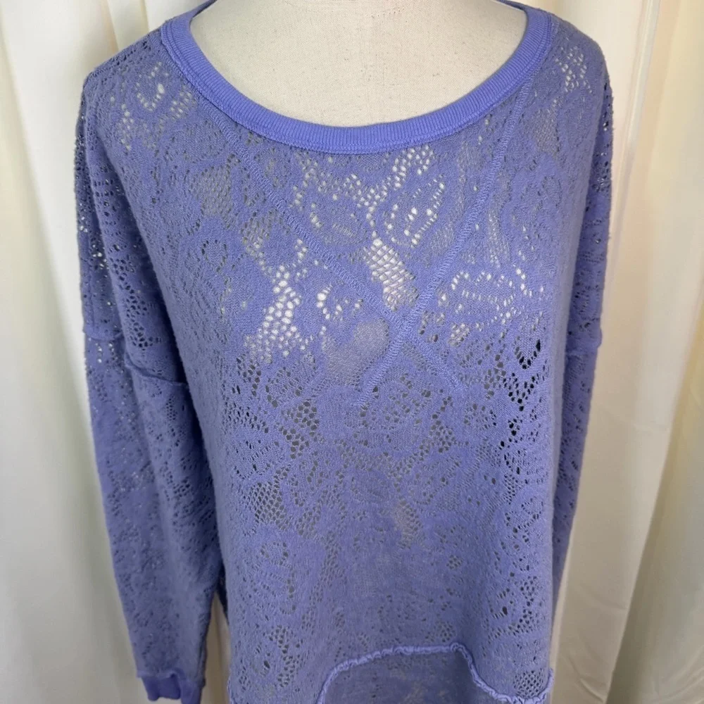 Free People ‘Not Cold In This Top’ Lace Long-Sleeve Top in Lavender Purple Small